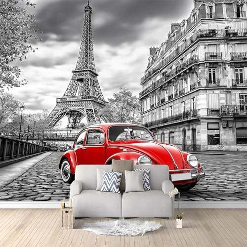 Papier Peint Mural Salon Voiture De Sport Grise De Paris 350x256 cm Papier Peint Panoramique Intissé Moderne, Décoration Murale Poster Tableaux Muraux Imprimé 3D Tapisserie Photo