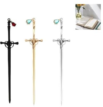 Fokroin 3 Stück Metall Lesezeichen, Lesezeichen Schwert, Metall Schwert Lesezeichen, Schwert Lesezeichen Mit Kristallanhänger Retro Lesezeichen Geschenke für Buchliebhaber, Lehrer und Studen