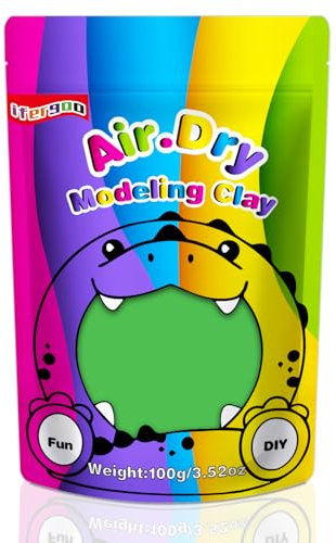 iFergoo Lufttrocknende Knete Ultra Light, Modelliermasse Selbsthärtend, Kreative Magische Clay für Kinder, DIY Bastelset, Geschenk für Jungen & Mädchen ab 3 Jahren 100g / 3.52oz (Grüne Knete)
