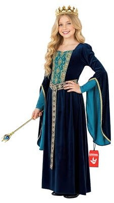 Morph, Medieval Costume Kids, Halloween Costumes for Kids | Flowing Velvet-style Gown with Gold Embroidery, Bell Sleeves Included, Perfect for Halloween, Fun for Fancy Dress