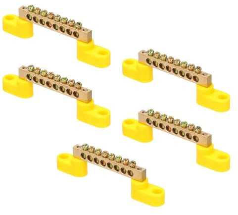 QUARKZMAN 5 Pz Barra Collettore di Terra Terminale Barra di Messa a Terra Ottone 8 Posizioni blocco di Messa a Terra per Scatola Elettrica, Giallo