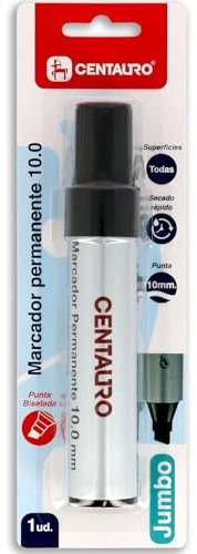 Centauro - Rotulador Permanente Grueso, Negro, Punta Biselada 10mm, Tinta Base Aceite, Secado Rápido, Apto Todas Superficies, Metal, Cristal, Estaño, Plastico, Film Fotográfico, Madera, Papel y Cartón