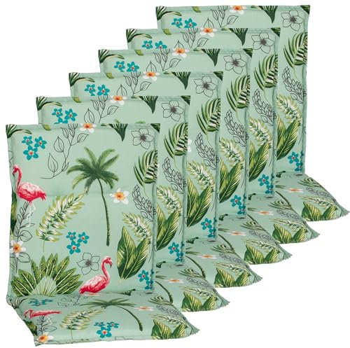 NYVI Niedriglehner Auflagen Rio 100x48 cm 6er Set - Flamingo - Gartenstuhl Sitzauflage mit 5 cm Sitzpolster - Bequem, Robust, Pflegeleicht