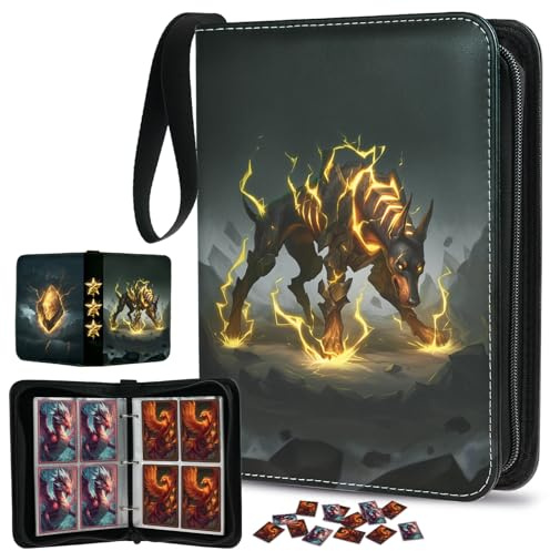 Trading Card Binder, Card Album for Game Cards, Thunder Hound, 400P | Premium PU Leather, 3 Ring Removable Sleeves Binder, Zipper, Wrist Band, Water Resistance
