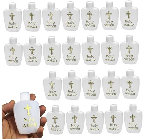 Muzrunq Holy Water Bottle, 30PCS 60ml Refillable Holy Water Container with Screw Lid, Plastic Bottles with Gold Cross for Catholic, Christian, Halloween, Baptism Party, Church