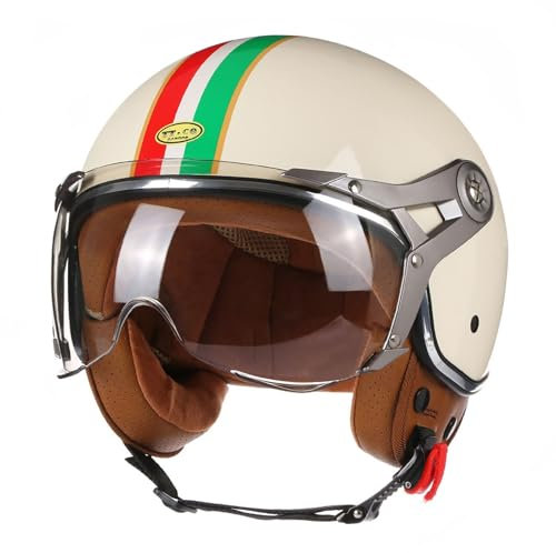 VVPEC Mezzo Casco Moto Vintage Tedesco Caschi A Faccia Aperta retrò Omologato ECEDOT Donna Uomo Adulto Casco A Scodella con Visiera Parasole Estivo Jet Casco da Motociclista(3,M=57~58cm)