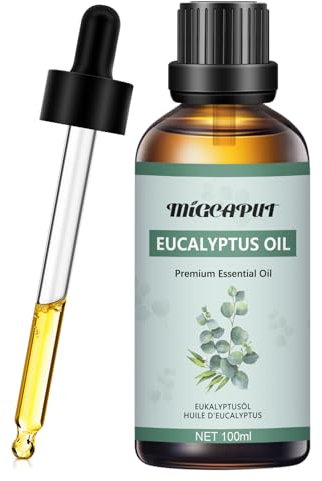 MIGCAPUT Aceite Esencial de Eucalipto 100ML, 100% Natural Aceite de Fragancia Premium, Aceites Esenciales de Aromaterapia para Humidificador Difusor, SPA, Masaje, Dormir, Jabón Artesanal