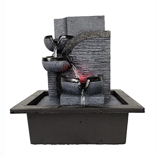 Zimmerbrunnen 23 * 17.5 * 29cm Tischbrunnen AC 220-240V Rechteckiger Kompakter Harz Dekobrunnen mit LED-Beleuchtung Farbwechsel, 2.5W Stimmungsbrunnen Zierbrunnen für Wohnzimmer Büro und Esszimmer