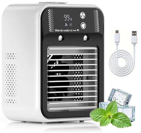 Premium Mini Aircooler Luftkühler Mit Wasserkühlung, Glacier Breeze Ac, Mobile Klimaanlage Mini Klimagerät, Luftkühler mit 500ml Wassetank Verdunstungskühlung, 2 Geschwindigkeiten und 2 Nebelmodi