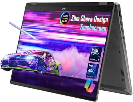 ASUS Vivobook 14 Flip Laptop Copilot+ PC, 14” OLED WUXGA Touchscreen, 8-Core AI Intel Core Ultra 5 226V, Intel Arc Graphics, 16GB RAM 2TB SSD, Win 11 H, Matte Gray, TP3407SA-ES54T, w/Stylus Pen