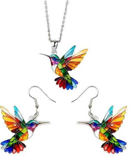 Vspek Kolibri Ohrringe, Halskette Damen, Kolibri Schmuck, Geschenk für Frauen