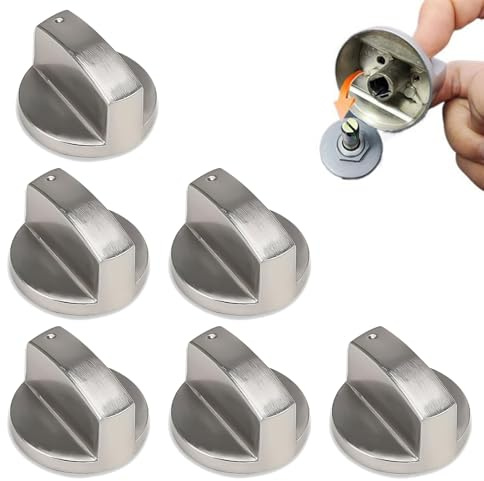 6 Pcs Cooker knobs Gas Stove Knob 6MM Universal Cooker Replacement Knobs Durable Metal Surface Switch Control Stove Adaptors Knobs for Kitchen Cooktop & Various Ovens Precise Temperature Control