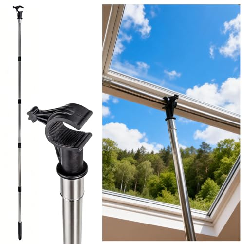 Window Pole Opener-for Roof Windows and Blinds，Compatible with Vertical/Horizontal Sliding Windows,Stainless Steel Multi - Part Loft Hatch Pole with Hook