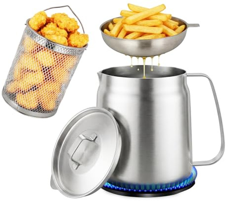 68oz 304 Stainless Steel Deep Fryer Pot with Basket for Large Stovetop 2L