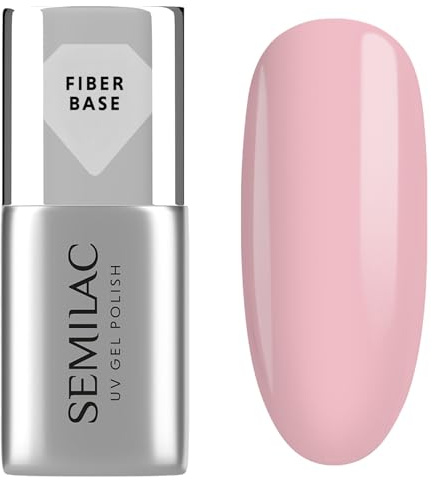 Semilac UV Nagellack Fiber Base Pink Milk 7 ml – Aufbau- & Verlängerungsbase mit Nylonfasern, milchig-rosa UV Gel Base, selbstnivellierend