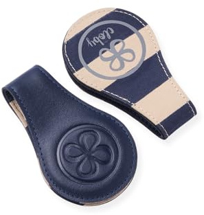 Cloby Magnet Clips 2er Set multifunktional - ideal für Kinderwagen Buggy Babyschale - wendbar - 2 Seiten - aus Leder und Canvas - Navy/Stripe - blau beige