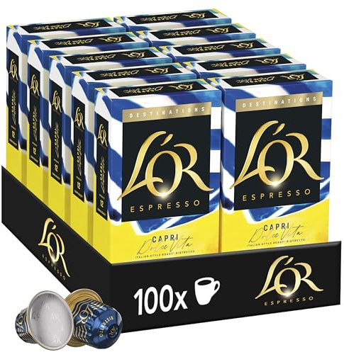 L'Or Espresso Café - 100 Capsules Capri Ristretto Intensité 12 | Compatibles Nespresso®*, lot de 10 x 10 capsules aluminium