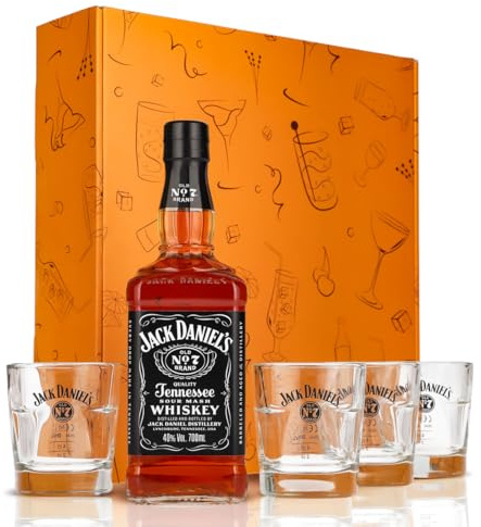 Sipply Geschenkset 3-teilig mit 2 Tumbler stapelbar und 1 Flasche Jack Daniels 0,7l 40,0% Vol. | mit Geschenkverpackung: Orange | Geschenk für Frauen Männer Mama Papa Freundin zu Weihnachten Ostern