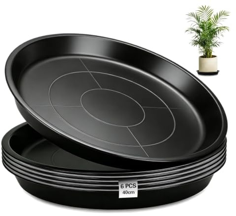 Ezitruz 6 Pièces Flower Pot Saucer 40cm Soucoupes pour Plantes Rondes Noir | Plant Saucers, Soucoupes pour Pots de Fleurs, Plateaux de Planteur, pour Intérieur, Extérieur, Jardin, Balcon, Salon
