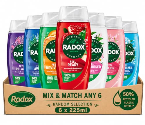 Radox Shower Gel 225ml Multipack – 6 x 225ml Mix & Match Random Selection | Assorted Body Wash Collection | Everyday Cleansing Bundle