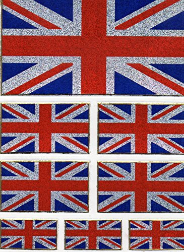 Flagge England UK Grossbritannien bunt Aufkleber 8-teilig 1 Blatt 135 mm x 100 mm Sticker Basteln Kinder Party Metallic-Look