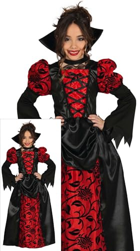 FIESTAS GUIRCA | Vampiress Fancy Dress Costume for Children - Dress and Collar - Vampire Costumes for Halloween, Carnival and Fancy Dress Parties - Ideal for Girls - Black and Red