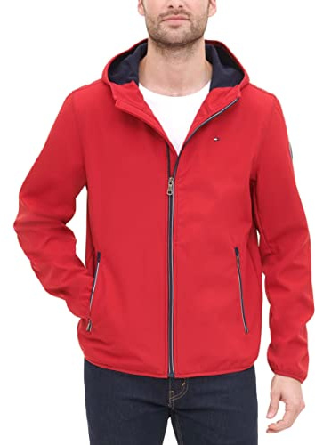 Tommy Hilfiger Men's Soft Hooded Windbreaker Jacket, Tommy Red, XXL