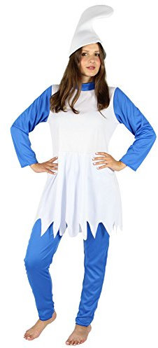 Foxxeo blaue Zwergin Kostüm für Damen Karneval Fasching Märchen blau weiße Mütze Größe S