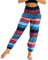 Nuofengkudu Damen Hippie Haremshose Capri Thai Hose Leichte mit Taschen Dünn Boho Ethno Blumenmuster Muster Strand Sommerhose Yogahose Streifen A