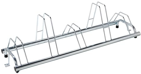 ANDRYS Rastrelliera Biciclette 5 Posti con Tappi in PVC (Argento) | Porta Bici da Terra per Interni ed Esterni, Posteggio Alto e Basso, Acciaio Zincato a Freddo