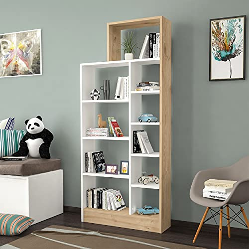 Homemania Bücherregal Zerre, Holz, Eiche-Weiß, 75,4 x 22 x 170,8 cm