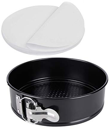 9 Inch Springform pan, Happybase Non-Stick Cheesecake Pan with Removable Bottom/Leakproof Cake Pan Bakeware with 50 Pcs Parchment Paper Liners