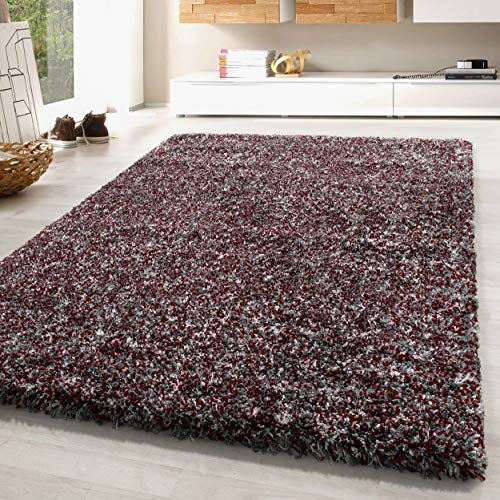 SIMPEX Teppich Wohnzimmer 80 x 150 cm Läufer Flur Hochflor Rot Moderne Einfarbig Meliert Design - Schlafzimmer Pflegeleicht Extra Weich Flauschig - Carpet Living Room Deko