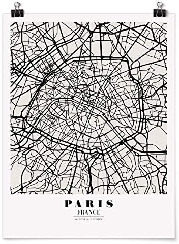 Bilderwelten Poster Wanddeko Stadtplan Paris - Klassik Selbstklebend seidenmatt 100 x 75cm