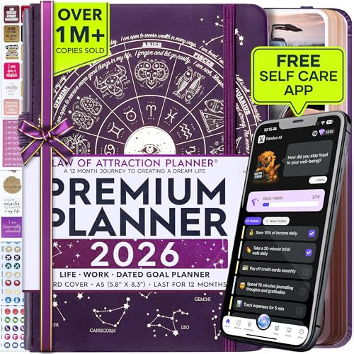Law of Attraction Terminplaner 2026 – Wochen- & Monatsplaner Januar–Dezember | Life Organizer für Ziele, Produktivität & Achtsamkeit | Dankbarkeitstagebuch, Sticker & Geschenkbox