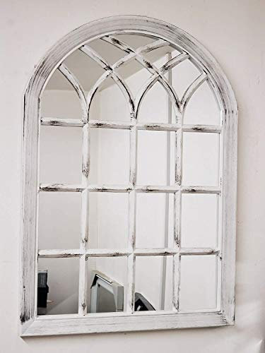 White Rustic Soho Window Style Mirror Elegant Vintage Hallway Mirror 50.5X71X2.5cm