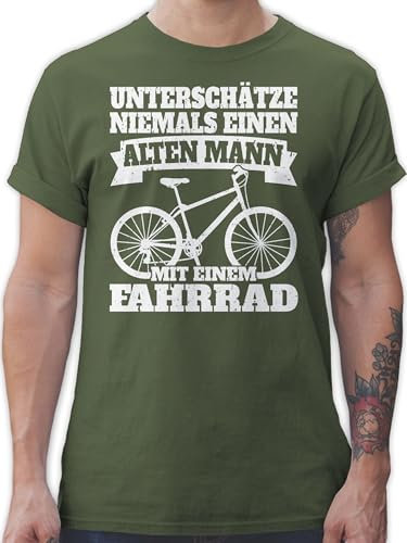 T-Shirt Herren - Radsport - Unterschätze Niemals einen Alten Mann mit einem Fahrrad - weiß - L - Army Grün - Geschenk für ältere männer Radler Shirt alte Alter Shirts auf Tshirt Tshirts