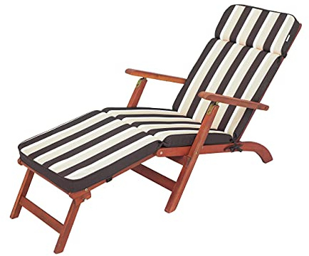 PillowPrim Sonnenliege Auflage, Liegenauflage Outdoor, Auflagen für Deckchair 178 x 47 cm 5 cm Polsterauflage für Sonnenliege, Kissen für Liegestuhl, Dick, Bequem & Langlebig Braun mit beigen Streifen