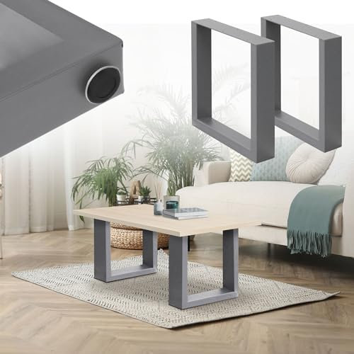 ECD Germany 2er Set Tischbeine 40x43 cm, Grau, Stahl pulverbeschichtet, Industriedesign, Vierkantprofil, Metall Tischkufen, Tischuntergestell Tischgestell Möbelfüße Bankkufen Bankgestell Bankbeine