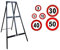 CARTELLO IN LAMIERA SCATOLATA DISCO diametro 60 cm - limite massimo di velocità - SEGNALE CATARIFRAGENTE CON CAVALLETTO (CARTELLO + CAVALLETTO)