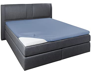 Beddress - Elastan-Jersey-Spannbettlaken für Boxspringbett Topper Matratzen bis 10 cm, Blau, 90-120 x 200-220 cm, 95% gekämmte Baumwolle + 5% Elastan, OekoTex