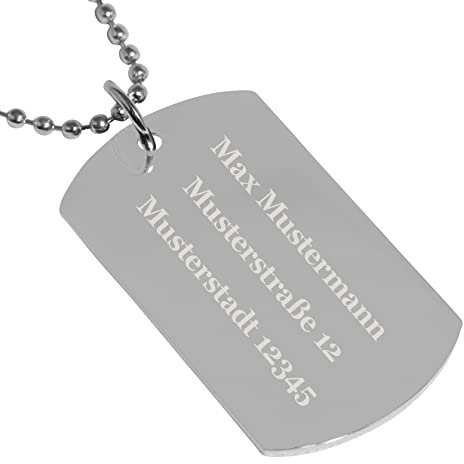 MyPrezzie Großer Dog-Tag mit eigener beidseitiger Gravur für Männer und Frauen | ID-Tag aus Edelstahl in silber mit Text gravieren | Personalisierte Erkennungsmarke | ca. 2,9 x 5,0 cm |