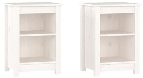 vidaXL 2X Nachttisch 2 Fächer Nachtschrank Nachtkonsole Nachtkommode Schlafzimmer Schrank Kommode Schlafzimmermöbel Weiß 40x35x55cm Massivholz Kiefer