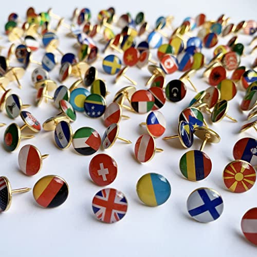 WoodLeo Decor items for World Map : (Flag push pins - World monuments - Geotags pins - Wooden Photo Frames) Items that will complement your world map (200 pcs Flag Pins for World Map)