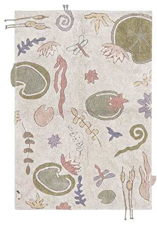 Lorena Canals | Botanic Fantasy Waschbarer Teppich in natürlichen Farben Für Schlafzimmer, Wohnzimmer, Eingangsbereich. Handgefertigt aus Baumwolle. Größe: 1,2 m x 1,8 m