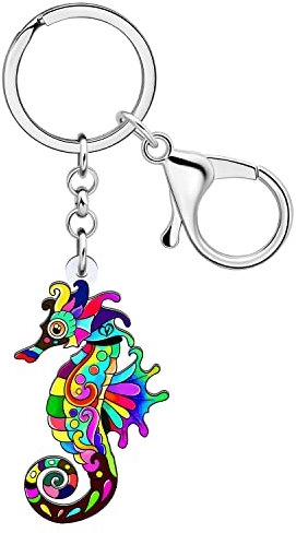 LONYOO Porte-clés Hippocampe en Acrylique Cadeaux d'été pour Femmes Filles Charms Porte-monnaie Anneaux de Porte-clés de Voiture (Multicolore 125)
