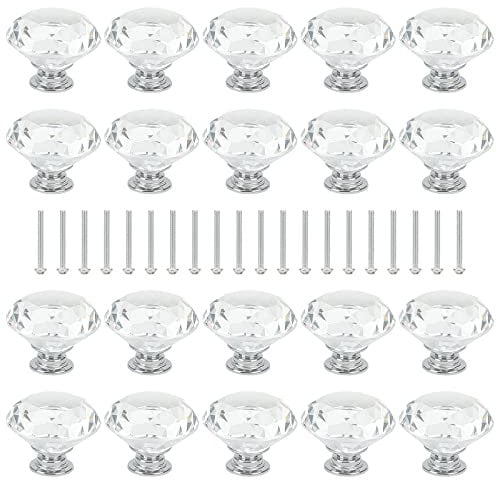 ZEONHAK 20 PCS 40mm Diamond Door Handles, Crystal Drawer Pulls with Screws, Crystal Cabinet Knobs for Home, Office