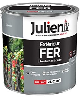Julien Peinture Fer Anti-Rouille Brillant - Portes, grilles, portails, mobilier de jardin en métal - Gris Acier 2 L