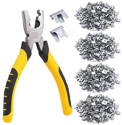 1200pcs Wire Cage Clips with Hog Ring Pliers Fencing Plier Snap-Ring Pliers Hog Wire Fence C Clip for Bird Quail Rabbit Chicken Cage
