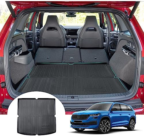 GAFAT Skod-a Kodiaq (5 Sitzer) 2016-2023 Kofferraummatte, Leicht zu Falten, Kodiaq 2023 TPE Allwetter-Kofferraumwanne, Original 3D Scannen Hohe Kante Multifunktion Matte